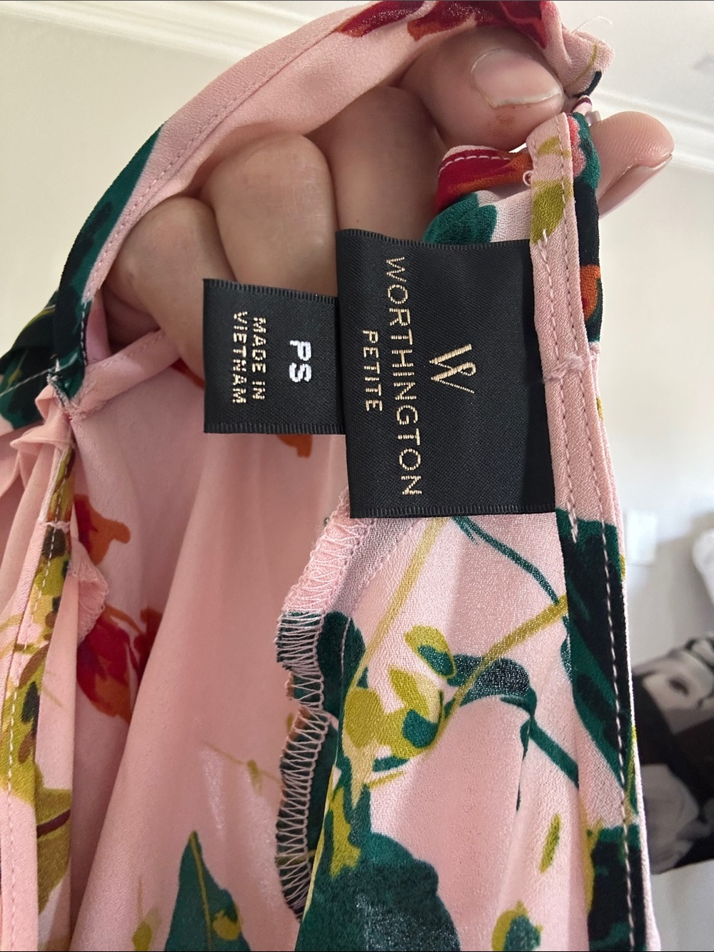 Worthington Pink Floral Petite Top with Green Accents